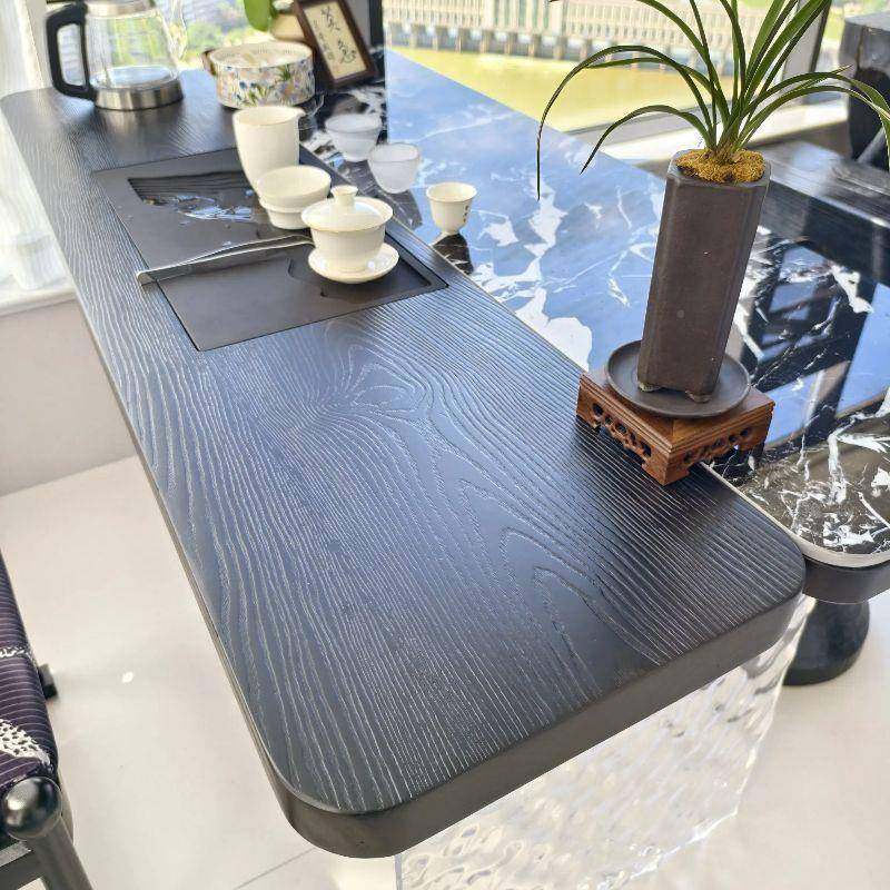 轻奢茶阳岩实DFA木茶桌椅组合亚台克力悬浮板泡桌茶桌法式网红款