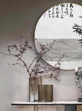 竹迎松客中式QOB玄关装饰画茶室山水挂画中国风水墨画新报平安圆