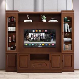 实木电视背柜2.4米3.83米景2.4米，2带书米柜组合柜客厅落地影视