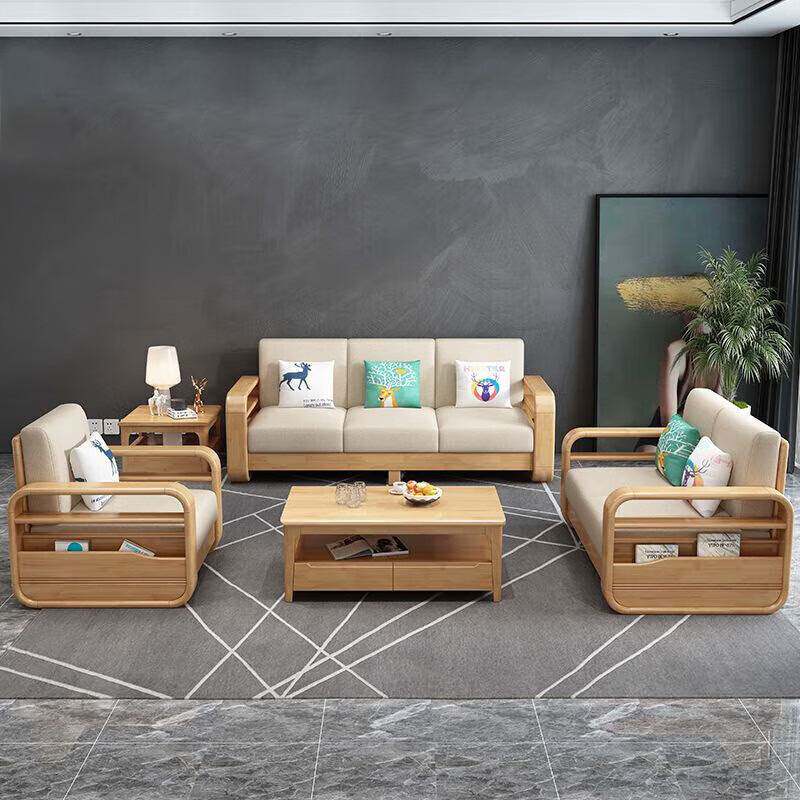 中式纯实木沙发农村自建房冬夏两用小户型三人位客厅橡木布艺沙发