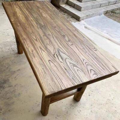 老榆木桌子实木板复LNW古茶桌茶台长条餐桌桌家用木桌面台原长书