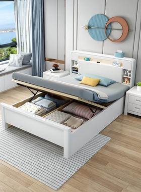 白色木床1.35一米二1单20人BVM床1米2小户型气实压高箱储物侧开1.