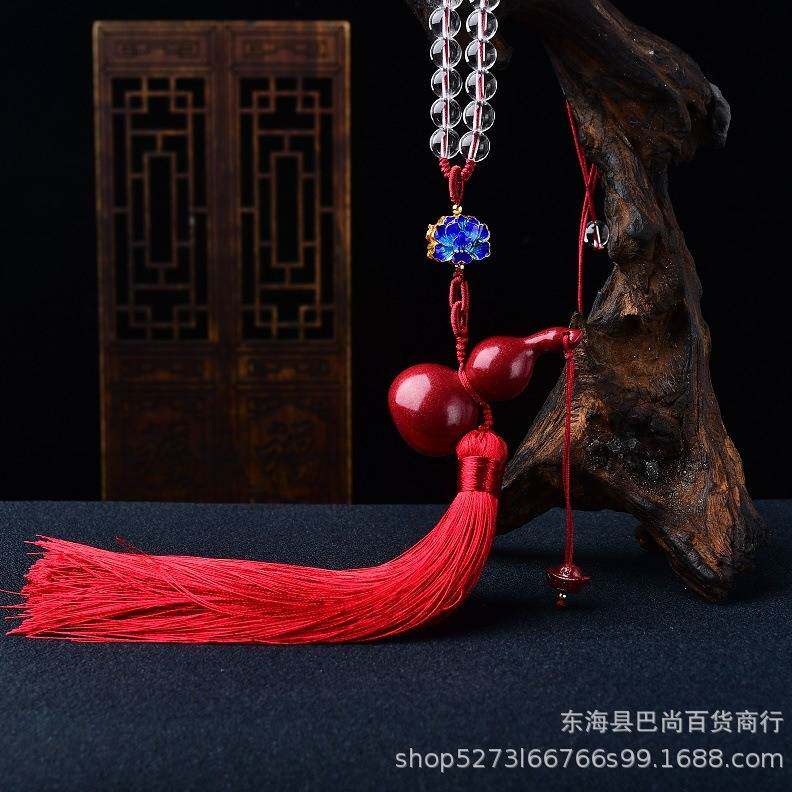 高含量朱砂葫芦车挂天然白水晶珠链挂饰汽车内饰家居挂件门窗户