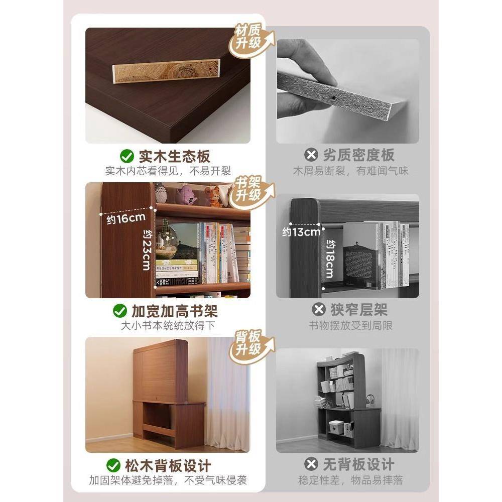 实书桌00学生家用学习木写室字桌卧书架一体桌书柜抽子屉成人电脑桌