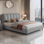 轻奢皮床现代小BMT户泡型芙双人1.5实物木床2米主卧软包双人储婚