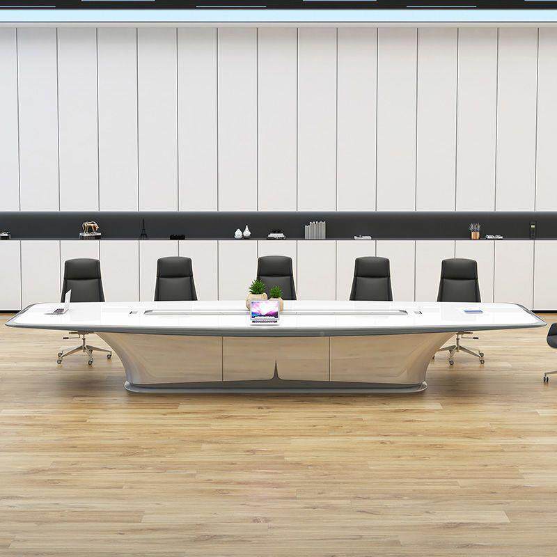 会议桌桌简无品牌/约现代家烤漆白色中大型洽谈桌长会议室办具公