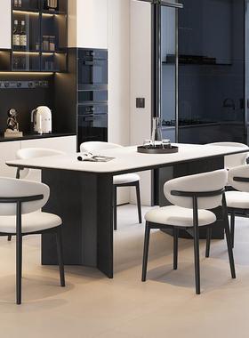 现代桌简约实木小户型意式极简白WZH色岩板长方形桌椅餐用组合家