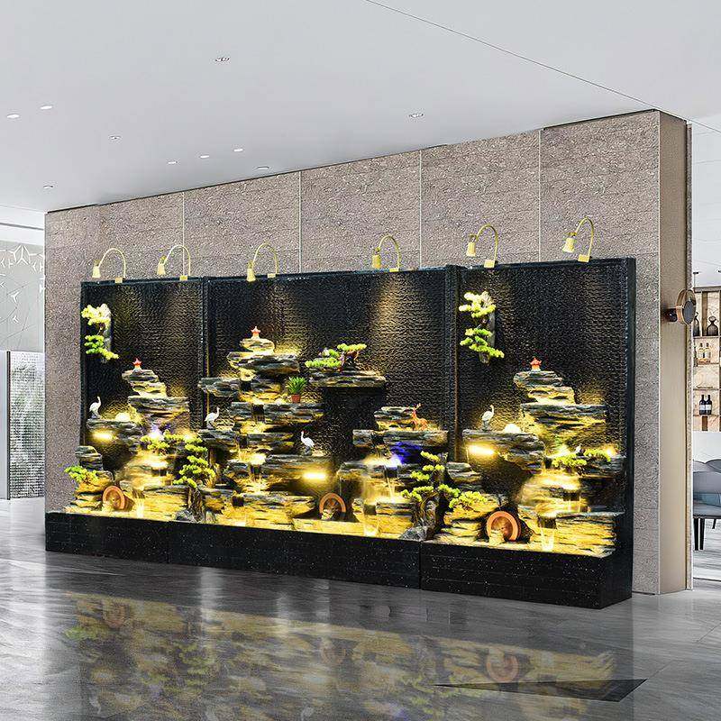 水幕墙水屏隔断玄鱼关风酒店NMH公流司假山流水喷泉景观池摆件庭