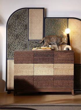 法式复KGJ古实木白餐边柜靠墙中古雕花玄蜡木客厅置物收柜入户关