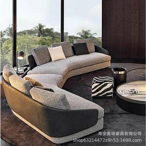 森意式极简劳弧形棉麻布艺发客moyu--33厅墅大别户型设沙计师异形