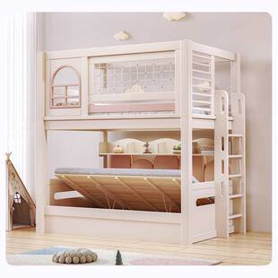 上床下桌小房间床书桌一体1米5上下双人床上下床樱桃木上床下柜