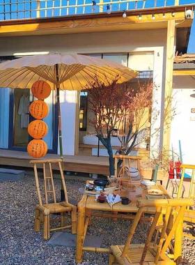 竹桌椅组LGO竹子椅老式竹桌户外子方桌茶桌休合闲竹制品家具围炉