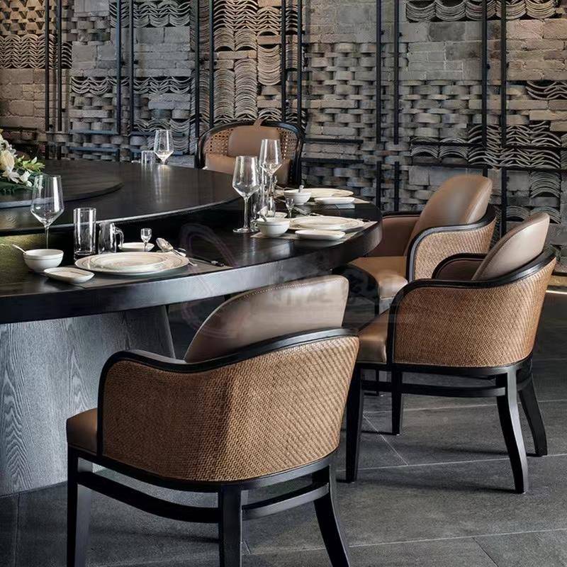 店W8新中蜡式酒大圆桌自动旋0803-5转实木电动餐酒桌椅组合白木店