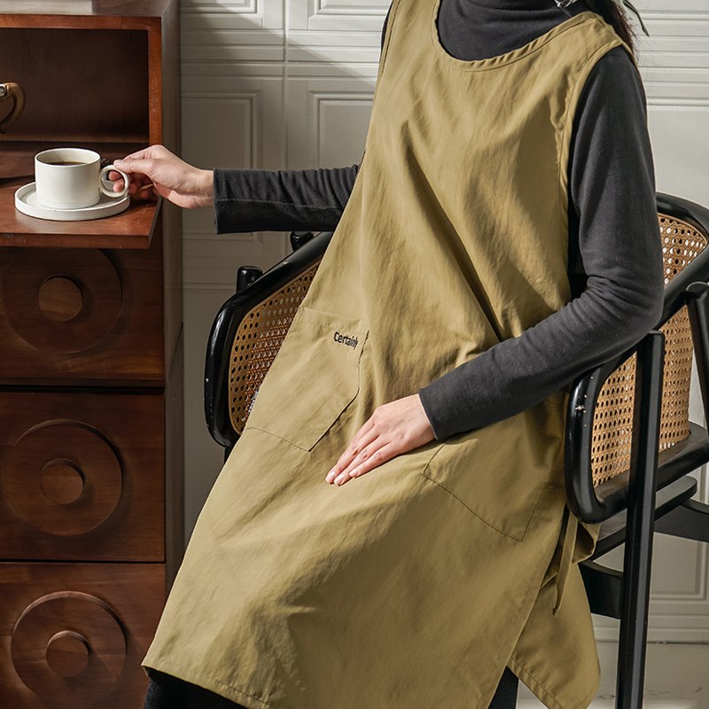 日系漂亮的厨房围裙马甲式防泼水家用长款咖啡店工作服画画长围兜