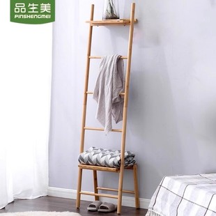 隔板置物架实木客厅置物架床边多功能梯形靠墙架落地收纳多层架竹