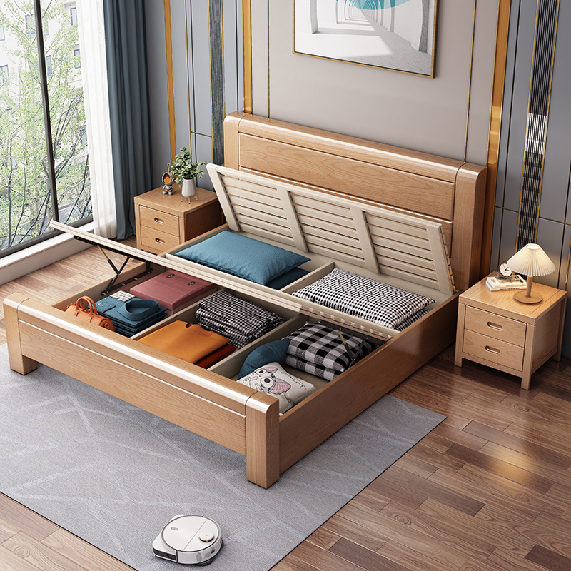 榉木实木床工厂加厚1.8米双人1.5m单人床2米x2米大床主卧婚床