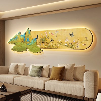 新中国风千里江山画客厅装饰画九鱼画电视沙发背景墙挂画灯光壁画