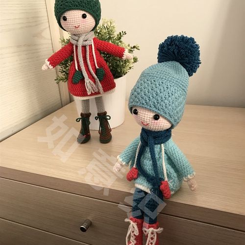 圣诞绿节日带帽小女孩娃娃tdiy手工编织毛线钩针玩偶牛奶棉材料包