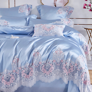 欧美式 样板间别墅床上用品蕾丝纯棉贡缎四六件套 高档奢华八件套