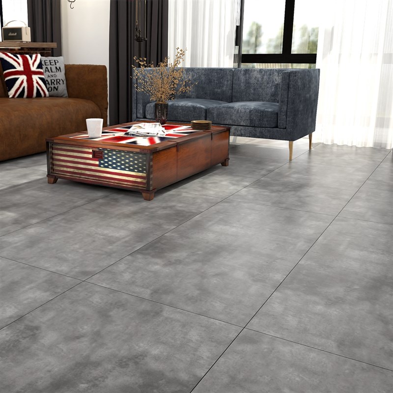 微水泥瓷砖客厅灰色仿古砖600x1200大板连锁店哑光素色工程地板砖