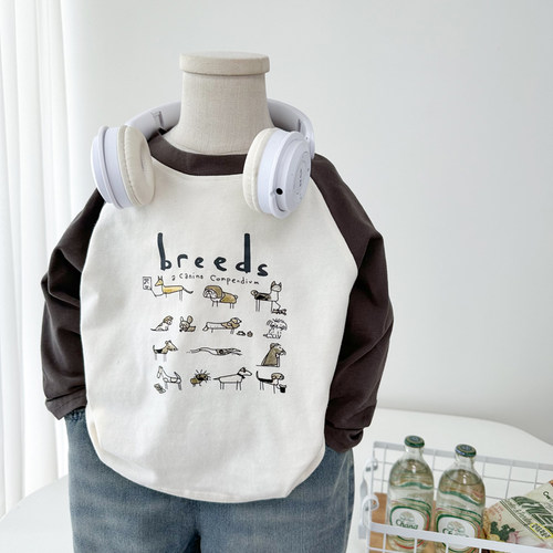 儿童纯棉T恤春秋男童圆领洋气插肩袖tH打底衫柔软卡通长袖百搭体