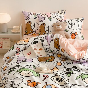 ins风可爱卡通100全棉被套单件150x200x230单人纯棉1.5m1.8米被罩