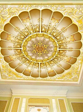 X1024立体电视墙卧室背景欧式吊顶金色大厅古典豪V华浮雕天顶壁画