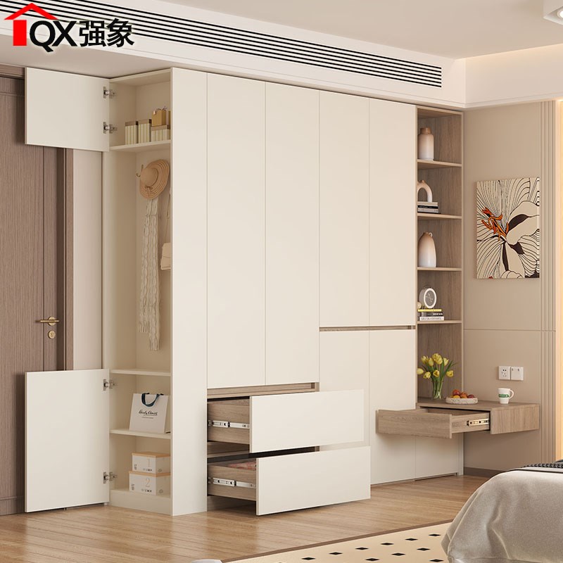 奶油风衣柜家用卧室悬浮床头柜一体小户型分段式大衣橱定制 A62