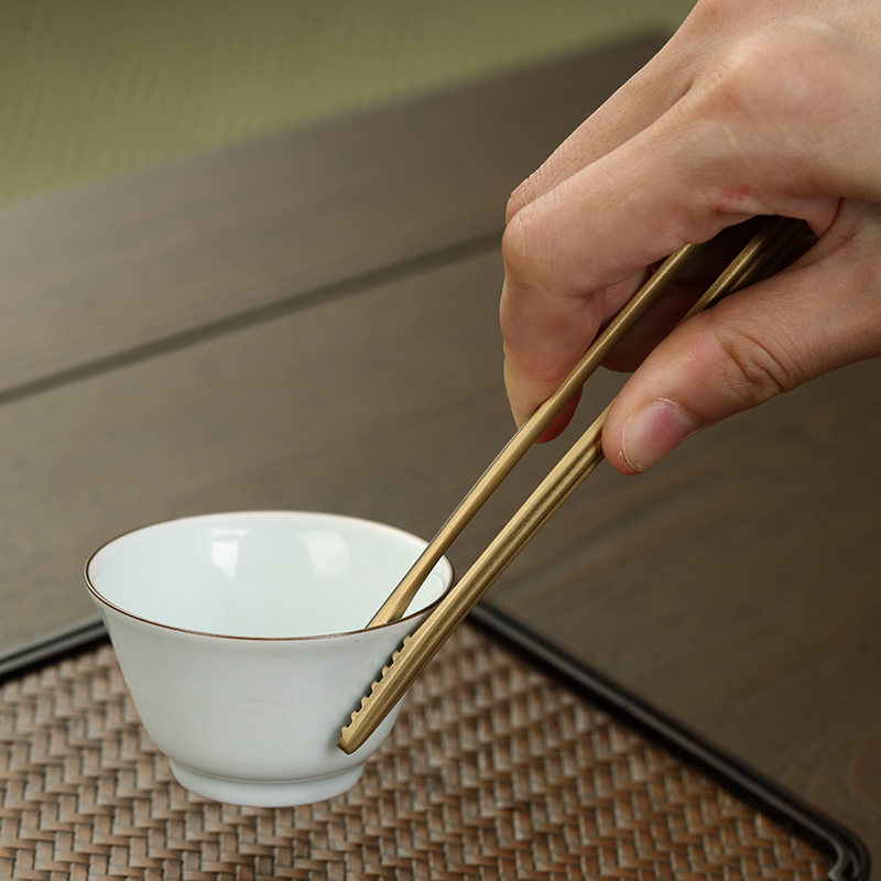 纯铜茶夹黄铜做旧茶杯夹子镊子夹杯子精品茶叶夹家用功夫茶具配件