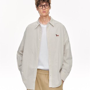 衬衫 CLIMAX VISION干v爽透气慵懒风竖条纹腊肠狗刺绣纯棉长袖