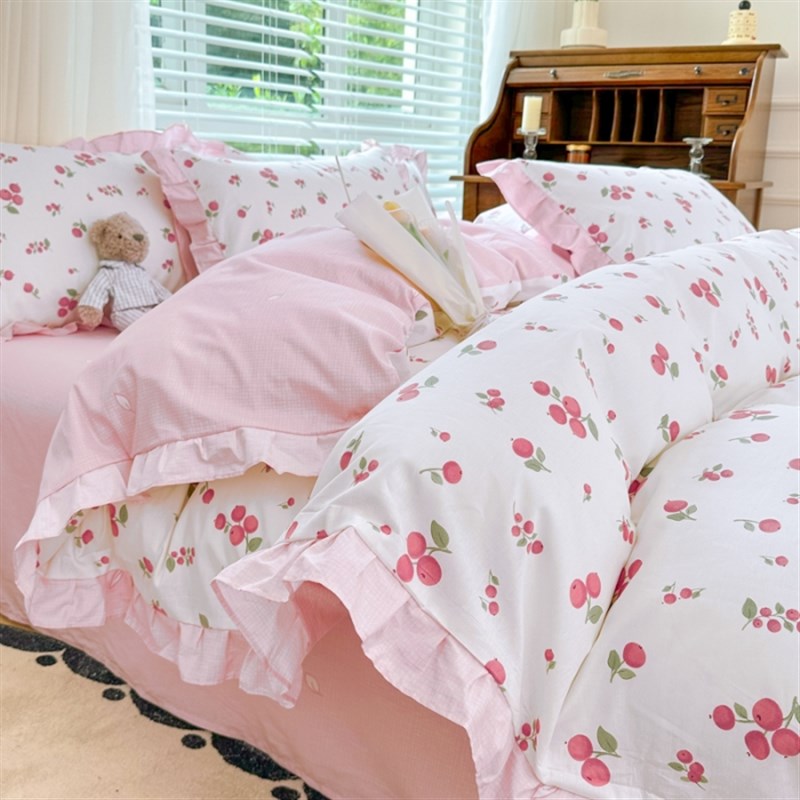 学生宿舍床上三六件套全棉花边单人上下铺寝室可爱少女生纯棉被套