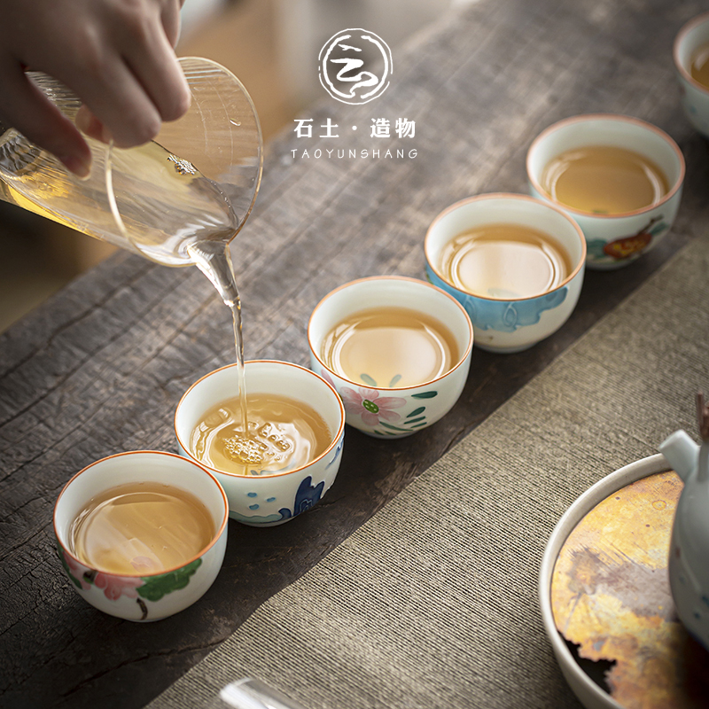 陶瓷手绘功夫茶杯套装品茗杯白瓷小茶杯茶碗单杯茶具斗笠杯礼盒装