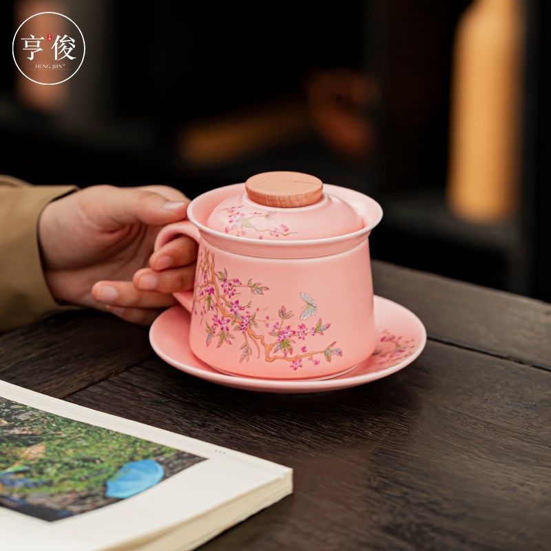 白瓷茶咖杯陶瓷泡茶杯茶水分离茶咖家用个人专用咖啡杯办公室水杯