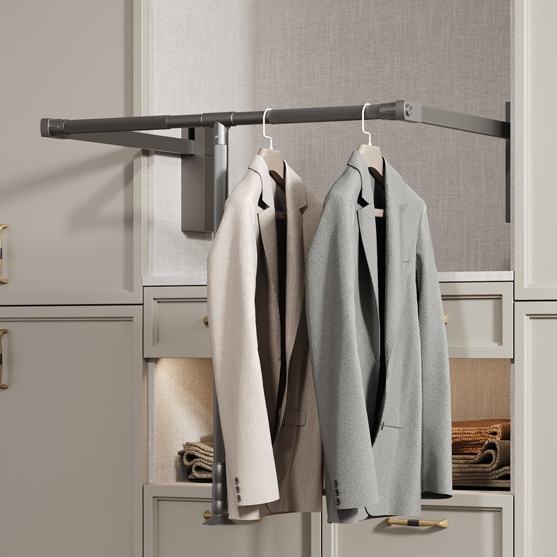 下拉式挂衣杆衣柜升降挂衣器可伸缩衣通衣帽间家用拉杆柜内挂衣架