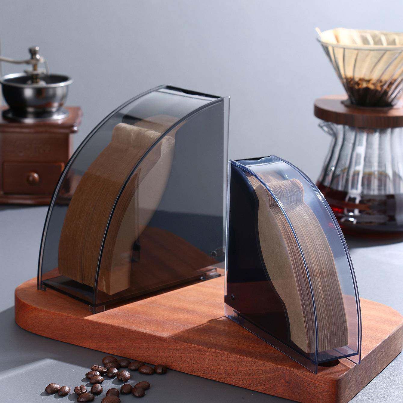 NSJ咖啡滤纸盒V0料2扇形形滤纸收纳盒冲咖啡防锥尘塑手盒