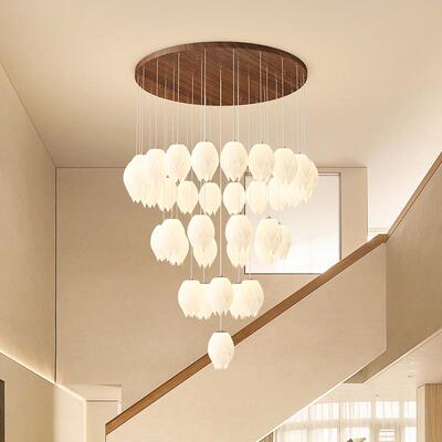 法式中复55古楼木梯吊灯复古胡桃楼纹别墅式梯旋转长吊灯客厅餐厅