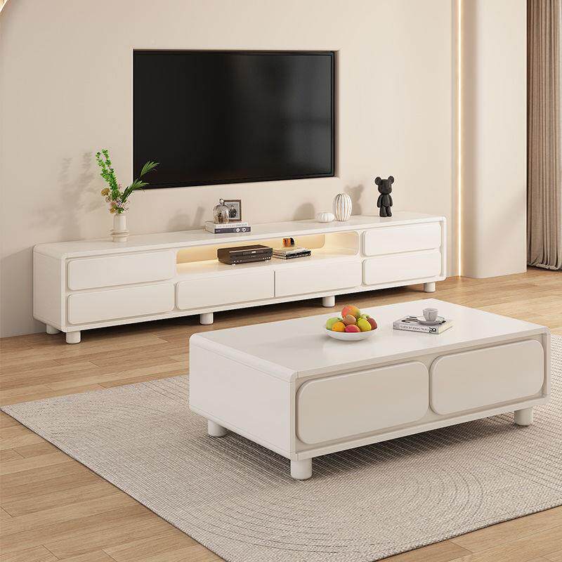 奶油风合电视柜茶几组2578约代简双层电视机柜客厅家用小户型落地