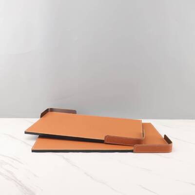 北欧极简革金属收纳托品盘板样房卧室客厅餐厅皮书房家居装0321饰