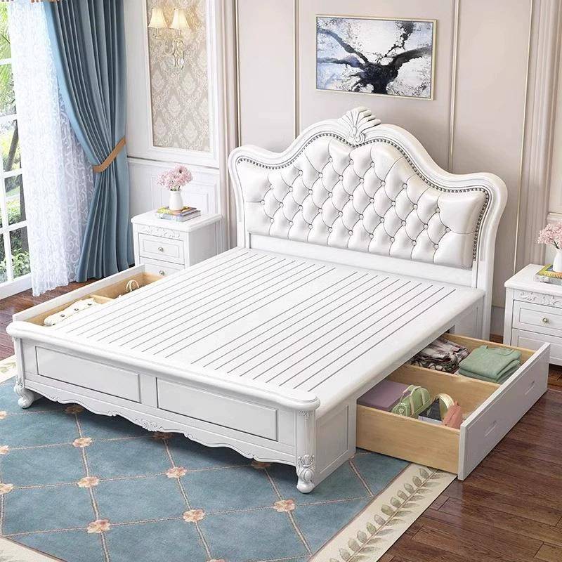 式1实木床主卧.米白色美欧式软8包公806主床1.5米床双人婚床现代