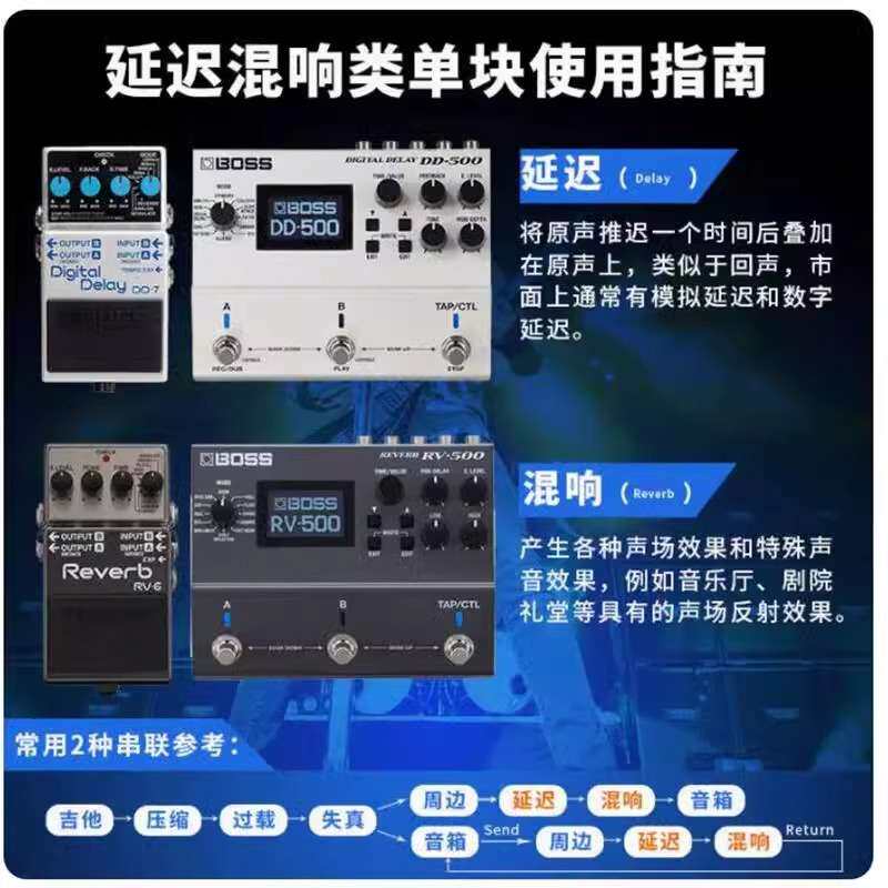 BOSS单块效果器RV-6 DM-2W DD8延迟dd500电吉他贝司数字TE-2混响