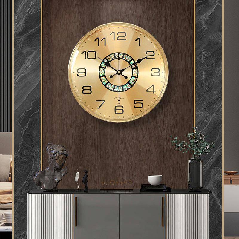 新款圆形时简约轻奢D款简约客厅挂钟高档贝壳静音挂表墙石英钟时