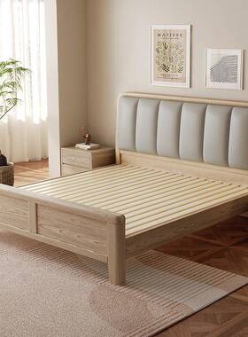 北欧白A85床人蜡木实木双人原木轻奢皮床代主卧室软包单床现床简