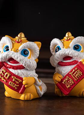 创意醒狮头一对摆件桌中式舞狮招进宝客装厅面博古架财饰20240720