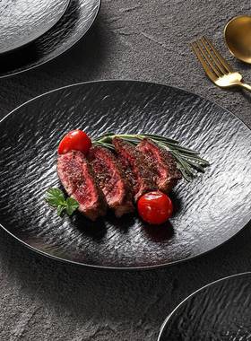 密胺餐具盘盘子商餐饮黑色碟凉菜菜用西餐LXX冷意面餐盘牛排盘