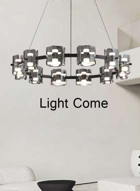 意式极简 高端黑色全铜灯现代简约客厅吊灯餐厅创意圆环led玻璃灯