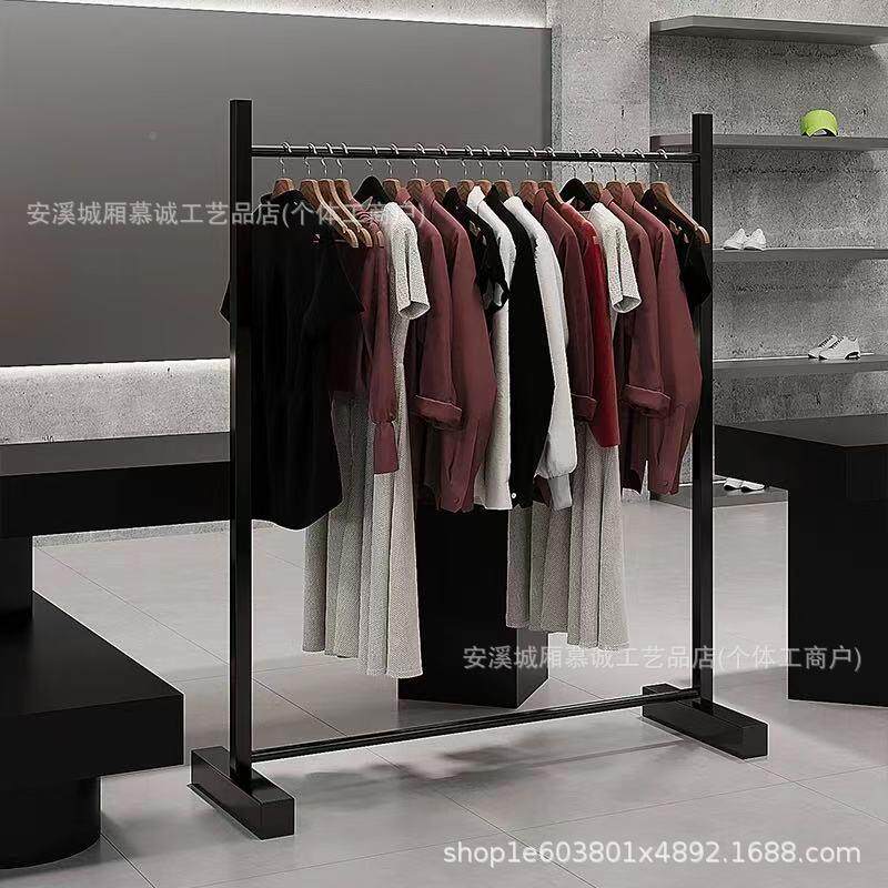 收服层装货架方管展示架黑色落地式陈列挂店108衣杆双不锈钢服饰