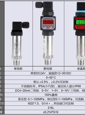 扩感散硅压力传0器变送器高精度带数显水压气压液压油GNR压4-A2m