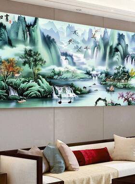 江山如画十绣202字5新绣厅风景流水生客画财聚KDT宝盆大幅手工自