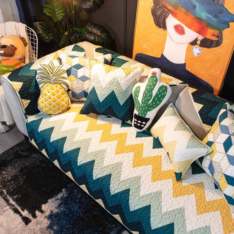 简棉布艺防全纯棉四季滑四季通用纯沙发垫现代约包套坐道