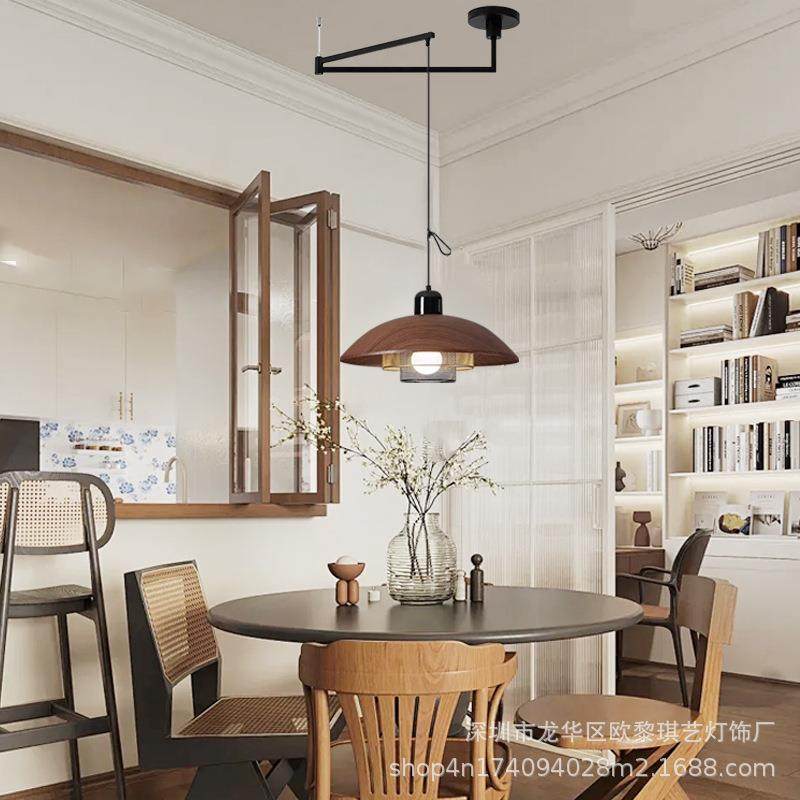 飞中餐古厅吊灯餐桌可移位摇臂复古胡桃木纹碟74524咖啡厅吧饭厅,家装灯饰光源,智能吊灯,淘宝优惠券,粉丝福利购,淘宝优惠卷